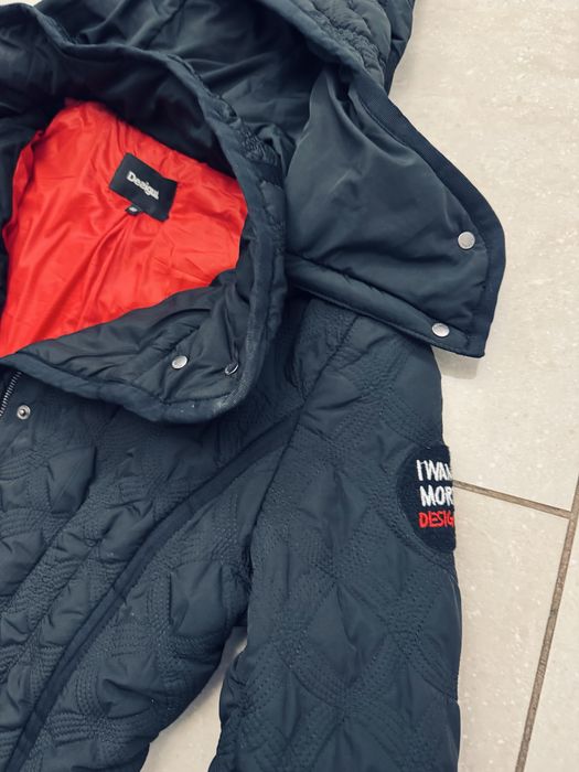 Desigual Pikowany płaszcz/kurtka ocieplana, kaptur damska L extra stan