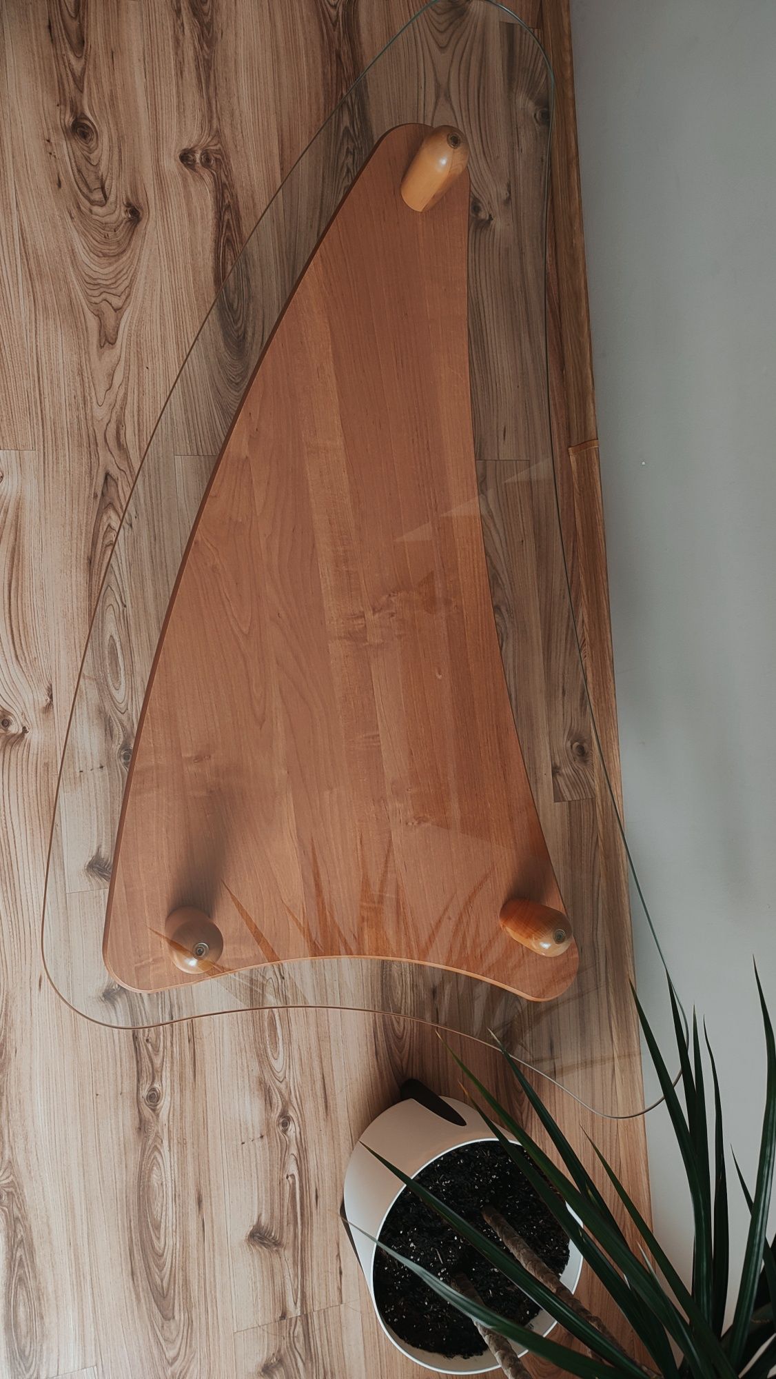 Drewniana ława/stolik ze szklanym blatem stan idealny