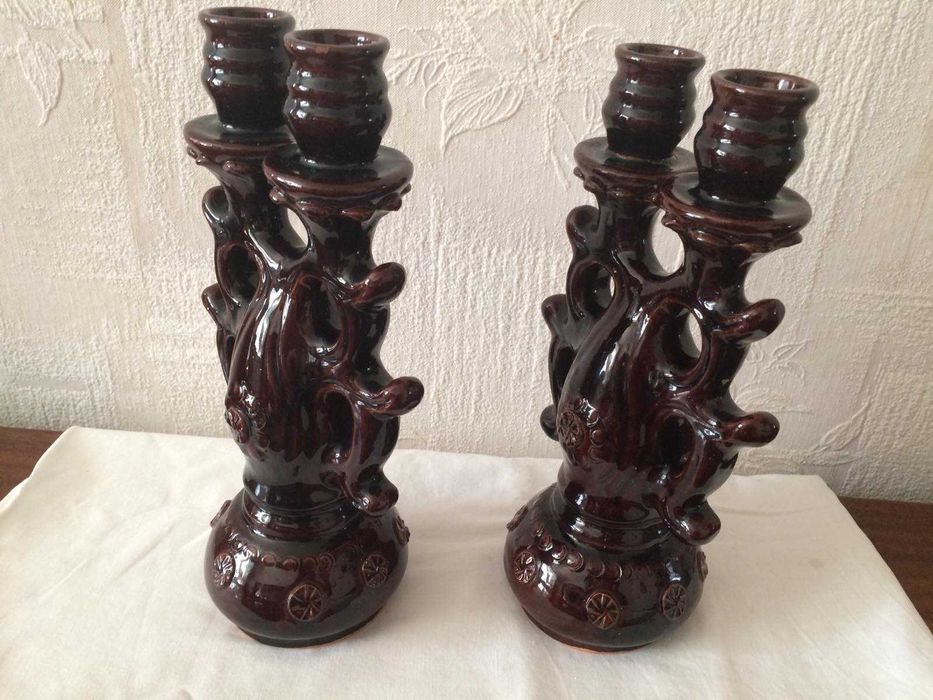 Пара подсвечников / обливная керамика времен СССР/