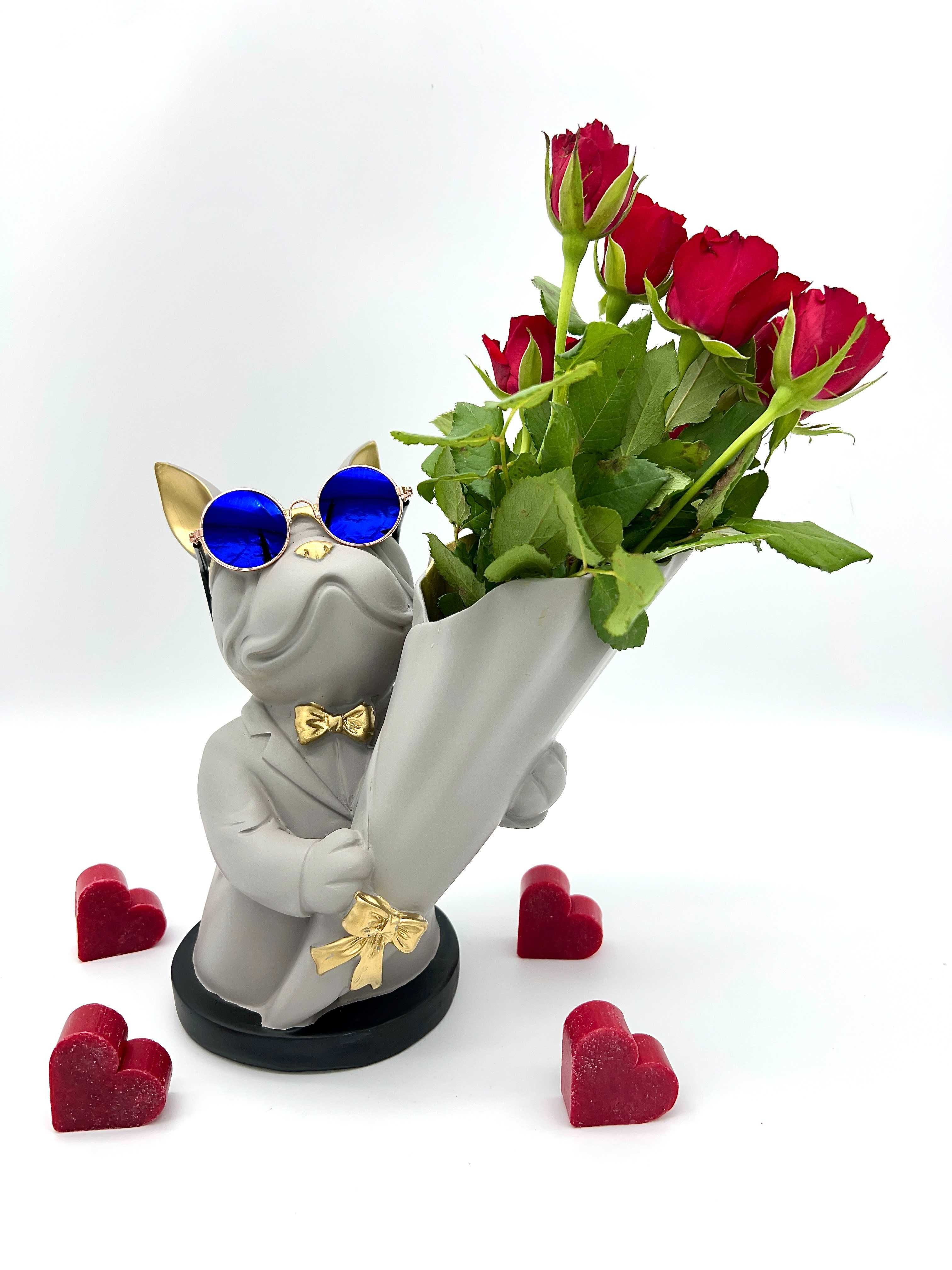Wazon na kwiaty Buldog szary figurka na prezent BM2143 PROMOCJA