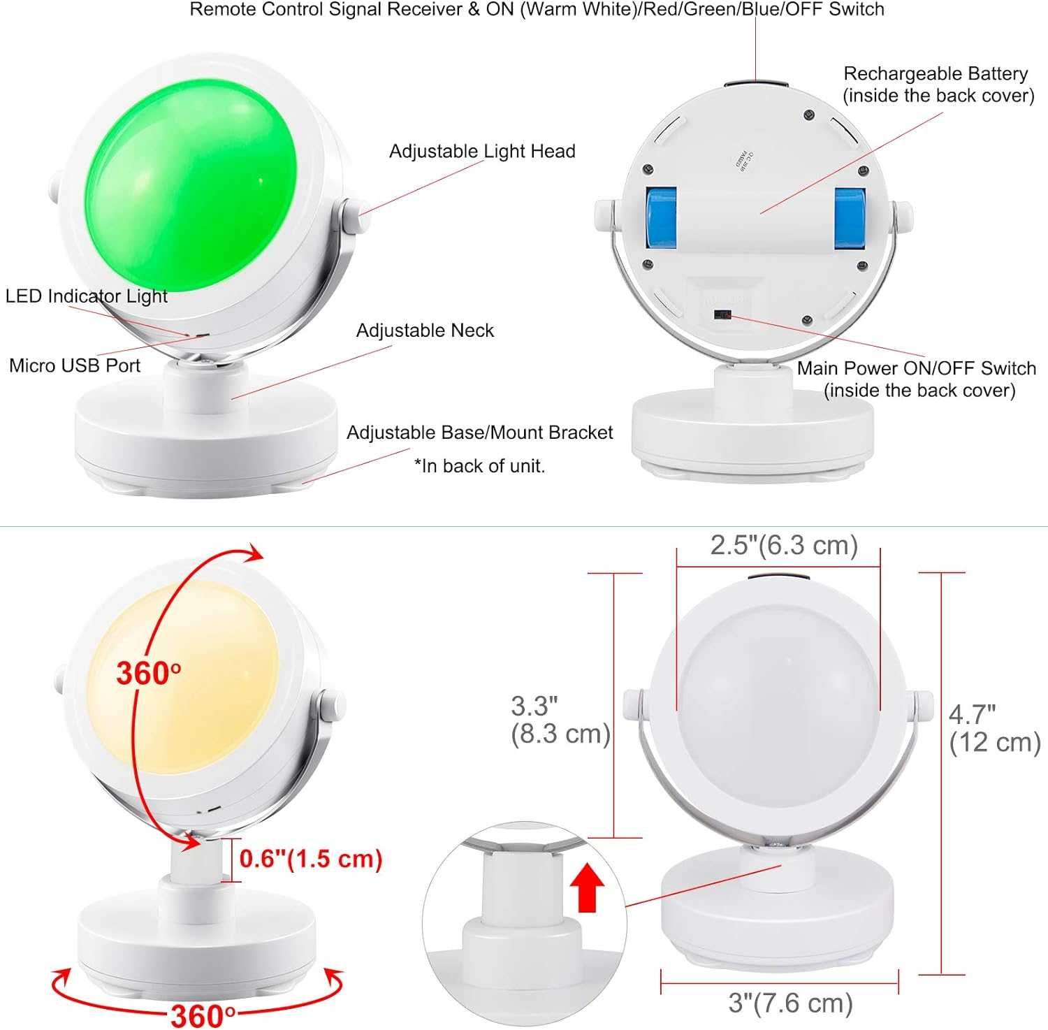 HONWELL Bezprzewodowa lampa punktowa LED, reflektor sufitowy