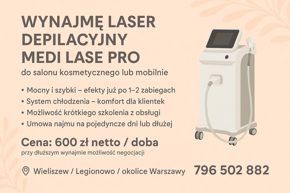Wynajem laser do depilacji MediLase Pro sprzęty kosmetologiczne