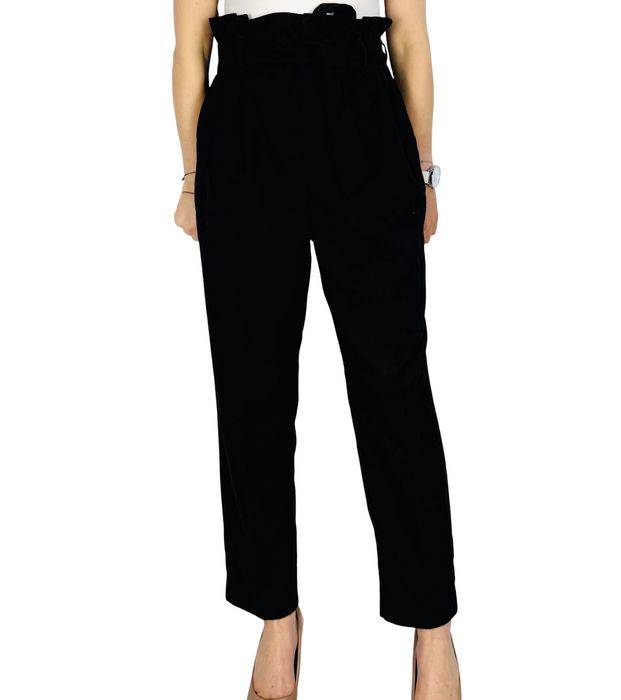 Czarne spodnie z wysokim stanem i wiązaniem L 40 H&M