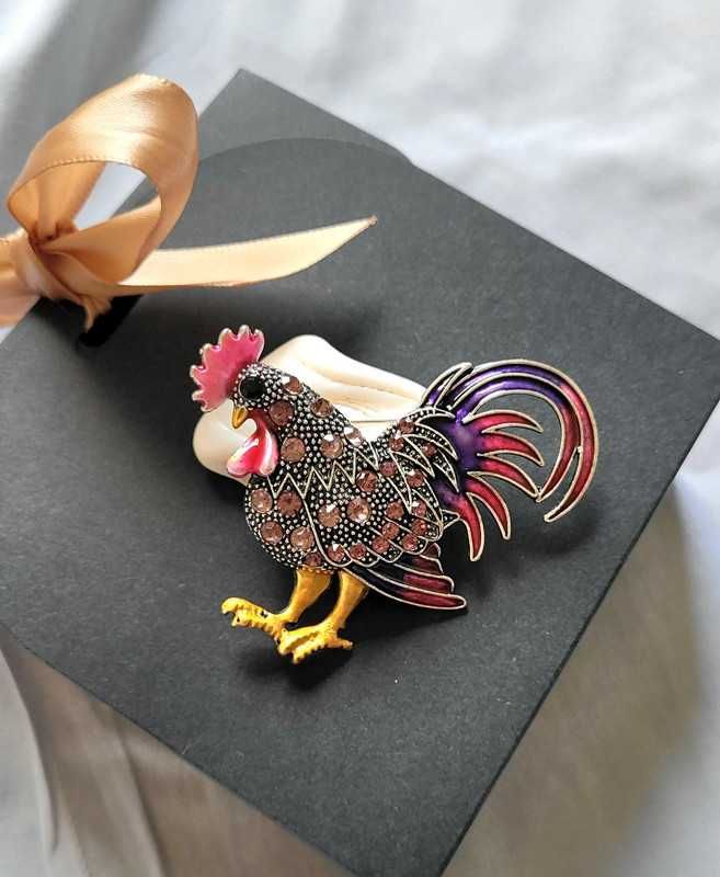 Duża Broszka Kogut, Emaliowana, Piękne Kolory