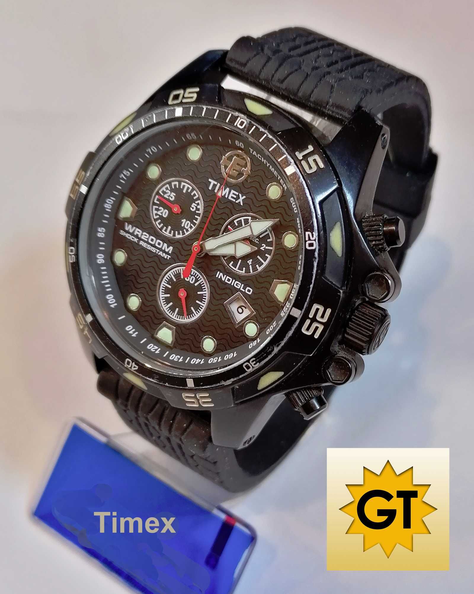 TIMEX Chronograf T49803 Indiglo 200M, stainless steel oxydowany