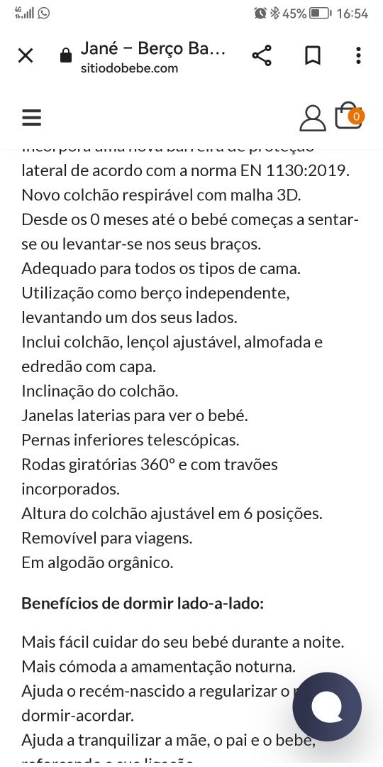 Baby side da Jané. Cor melzinho super prático