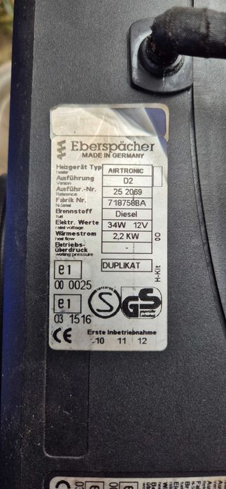 Ogrzewanie Eberspacher Airtronic D2 12V Webasto
