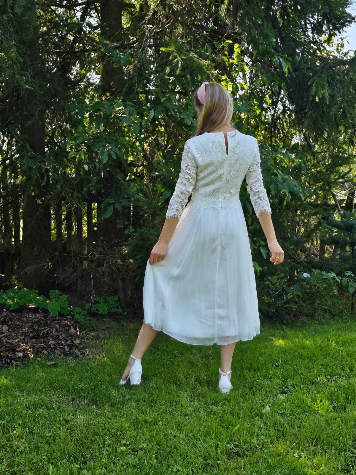 Sukienka ślubna/koktajlowa midi snow white, Ivy&Oak