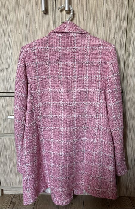 Jesienny płaszcz Zara różowy w krate S