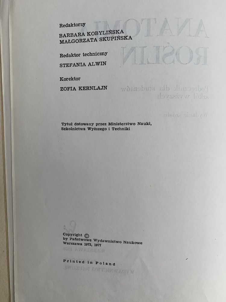 Anatomia roślin Edmund Malinowski 1978 r