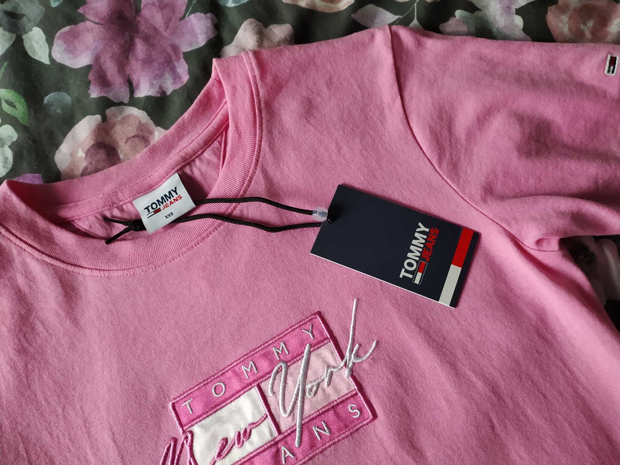 Tommy Jeans Tommy Hilfiger XXS 32 różowa koszulka oversize logo nowa