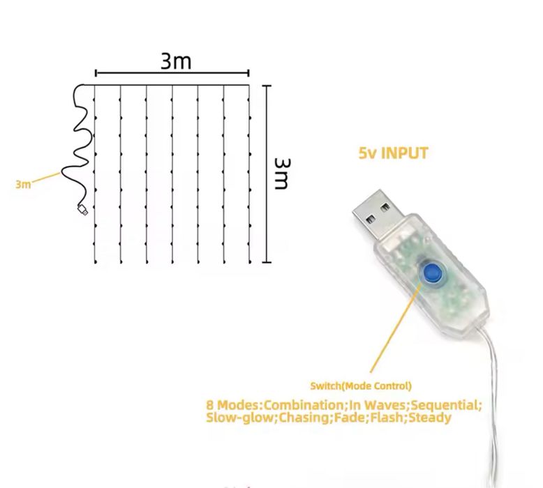 Гірлянда штора 3*3м