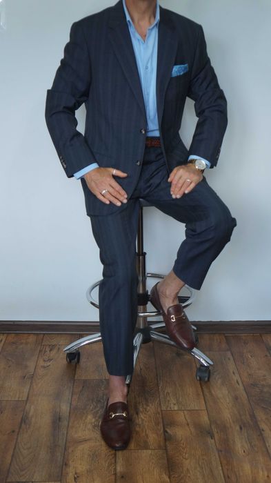 Garnitur Tommy Hilfiger Wełna Rozmiar 25 (M) Granatowy Krata Fit