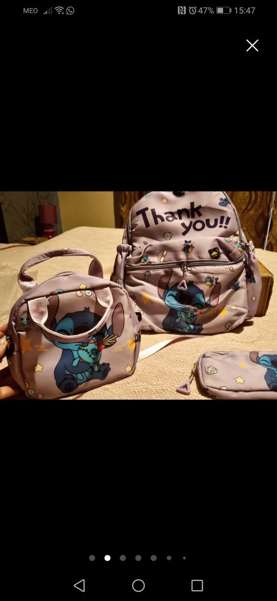 Conjunto mochila escolar, Stitch, novo.