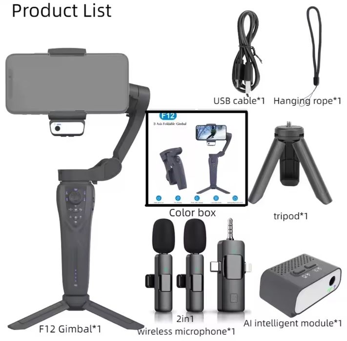 Стабилизатор 3-Axis Gimbal F12,для смартфонов,экшен камер,стедикам