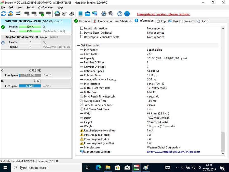 (WD3200BEVS) Western Digital 320GB 2.5′′ SATA disco rígido–5400RPM