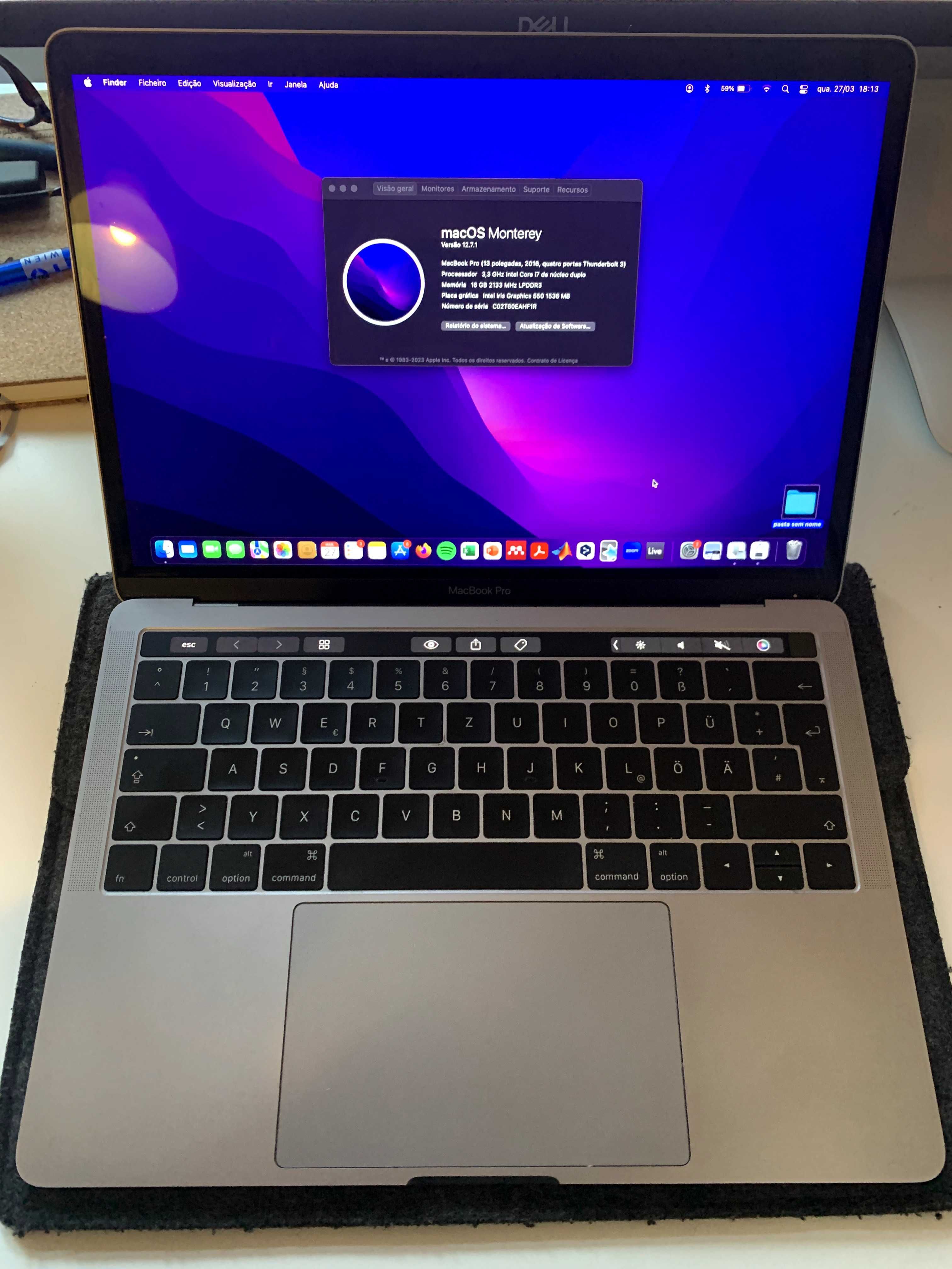 MacBook Pro 13'', 3,3 GHZ i7, 16GB RAM, 1 TB SSD, touch bar