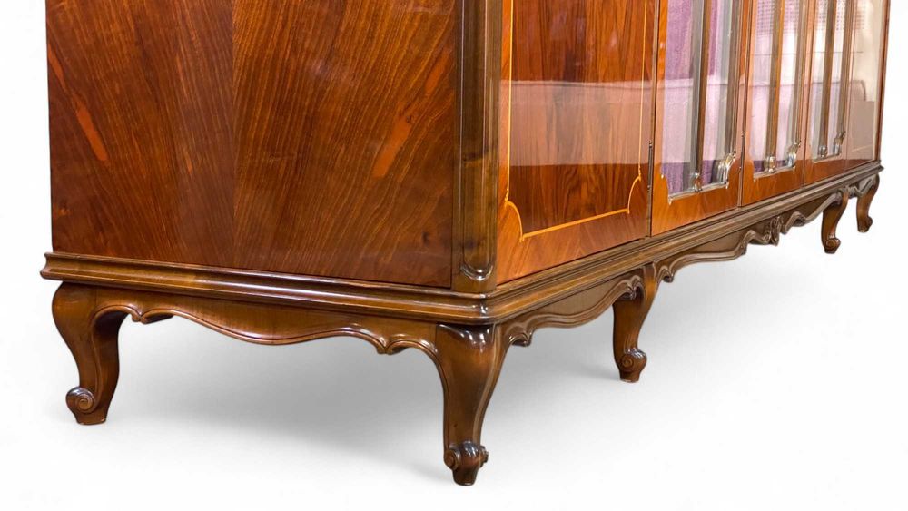 Barokowa szafa pięciodrzwiowa z witryną, intarsje, połysk