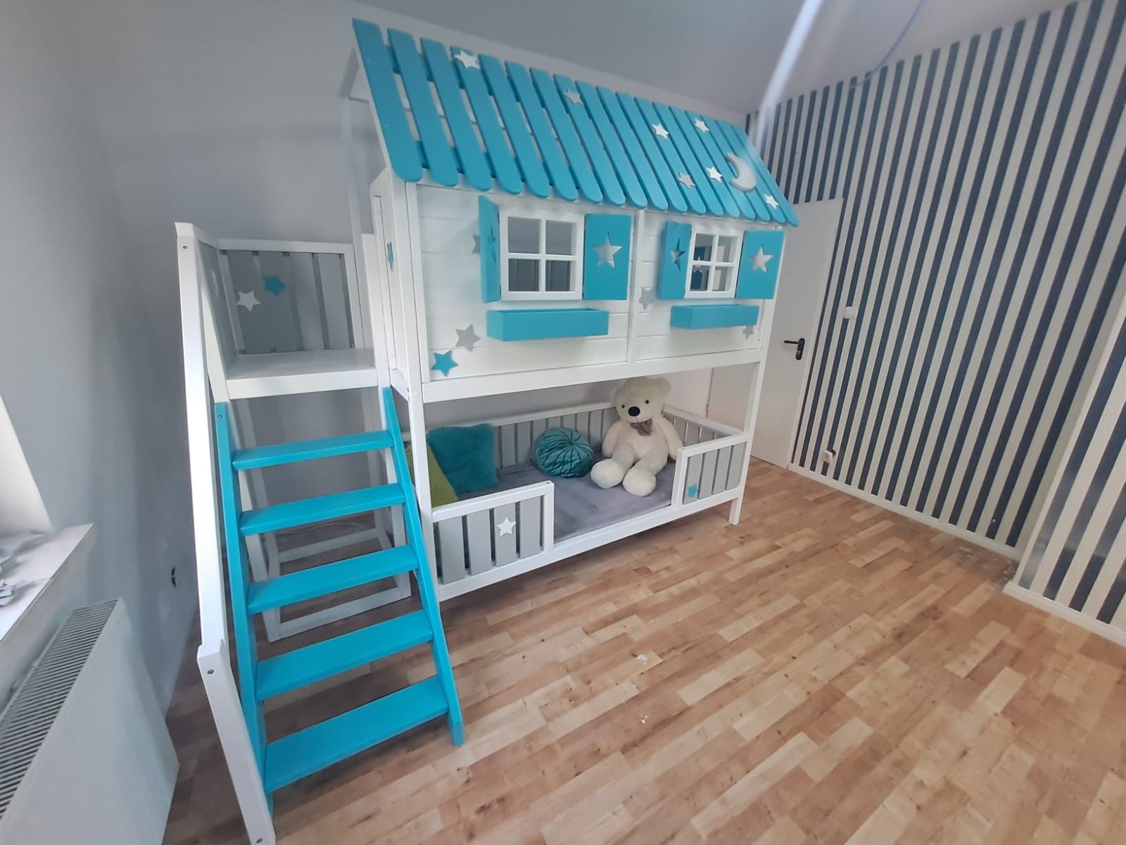 Łóżeczko  drewniane dzieciece domek piętrowy XL dla dzieci łóżko RATY