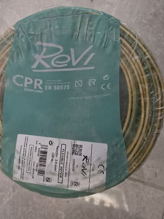 Fio elétrico H07V-K amarelo e verde. 100 metros.