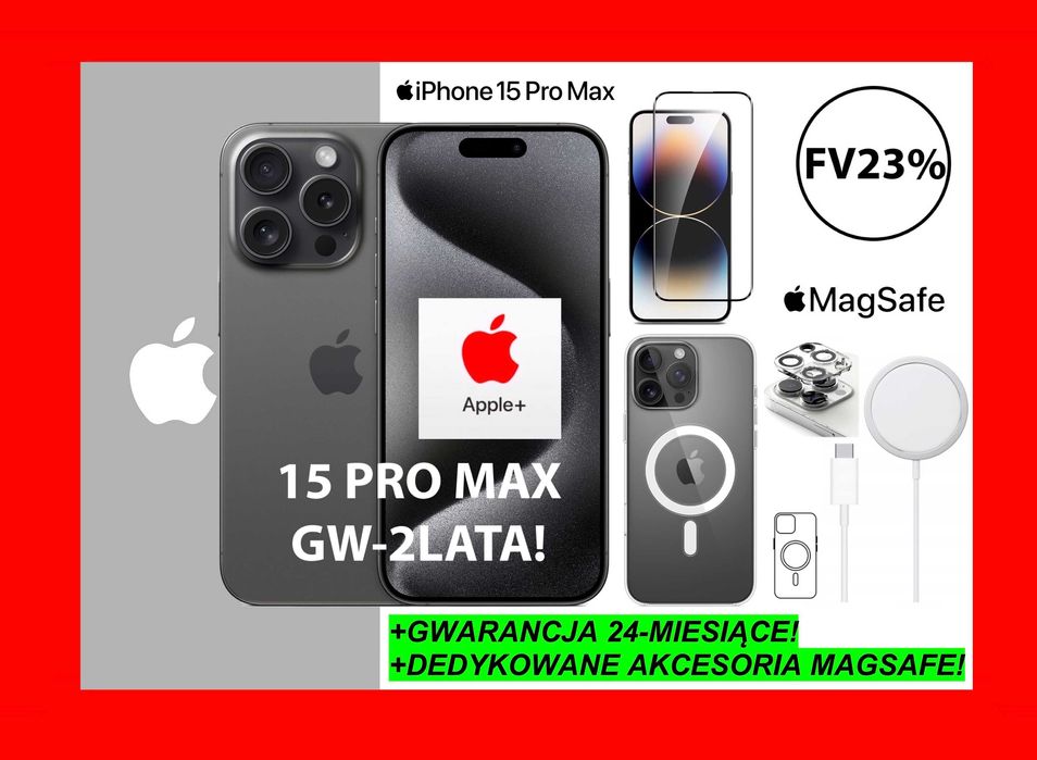 NOWY Apple iPhone 15 PRO MAX 256GB Black Czarny DODATKI GW-2LATA FV23%
