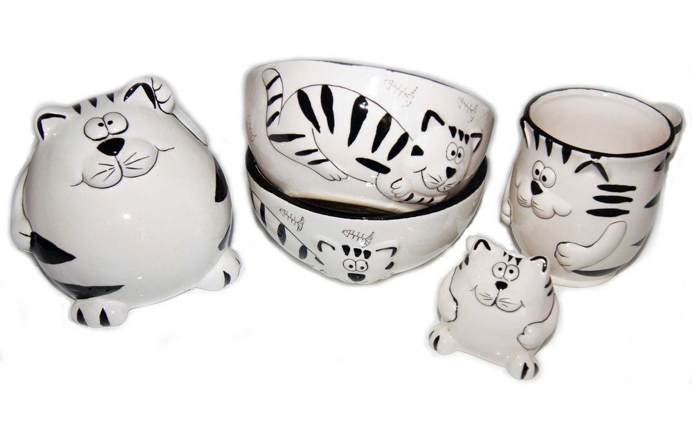 Керамическая посуда детская Кот Чашка Миска Тарелка Копилка Фигурка