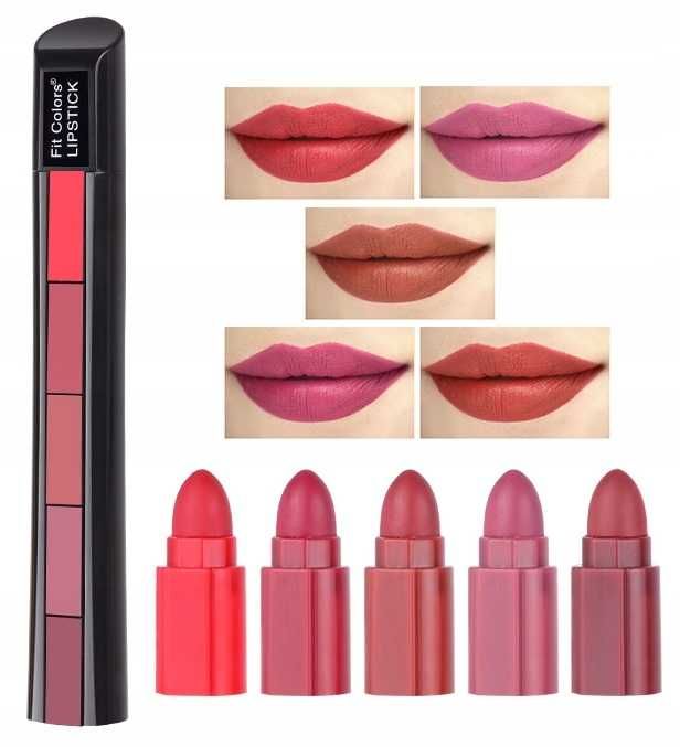 Pomadka Szminka matowa 5w1 Fit Colors Lipstick 5 kolorów zestaw 1