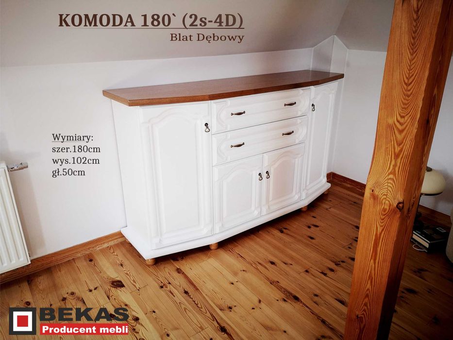 Prześliczna KOMODA 180` Biała ECRU Dąb Naturalny Bekas Producent