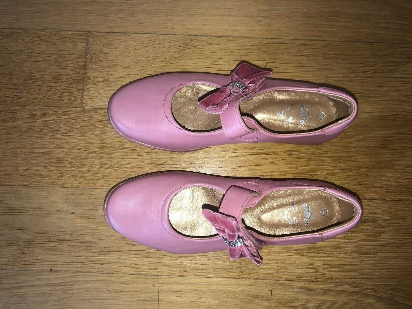 BARTEK - buty, czółenka, balerinki różowe, z rzepem i kokardą, EUR 36