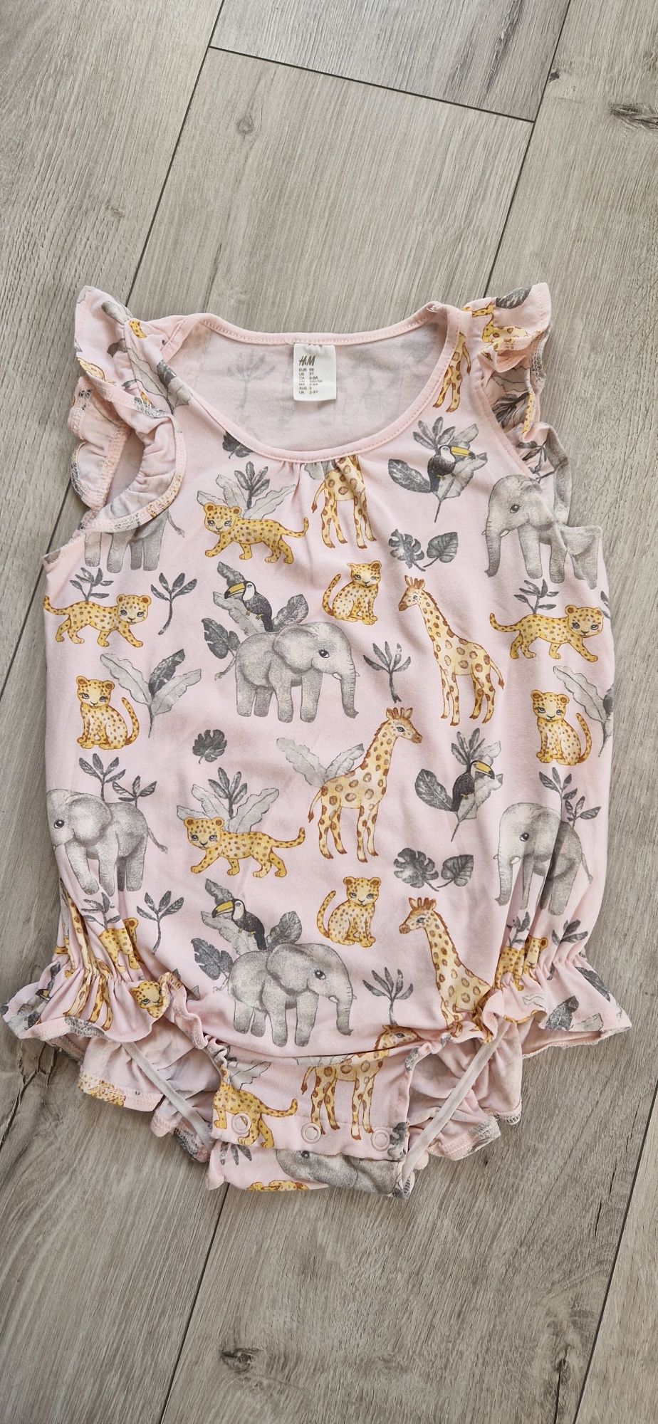 H&M kolorowy kombinezon letni pajac rampers body zwierzęta
