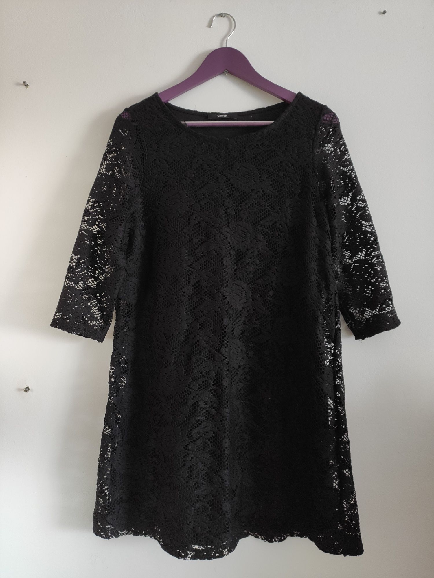 Czarna koronkowa biurowa elegancka do pracy sukienka elegancka xl 42