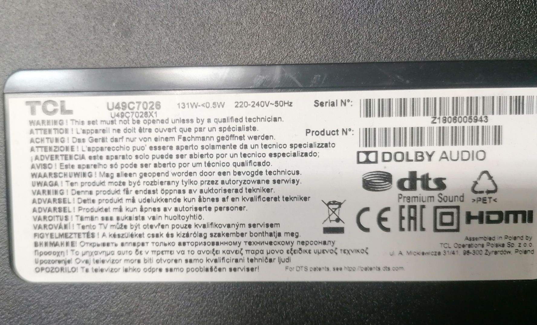 40-mt58cu-mab4hg płyta główna z TV TCL U49c7026