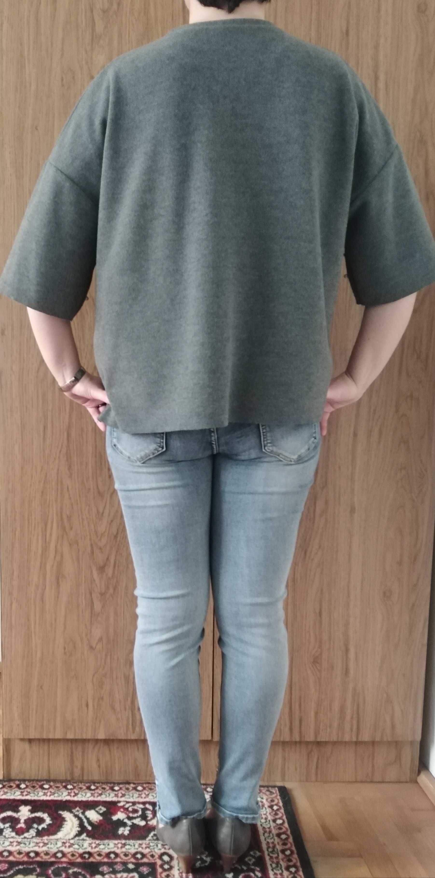 ZARA sweter sweterek oversize perełki perły szary 38 40 M L