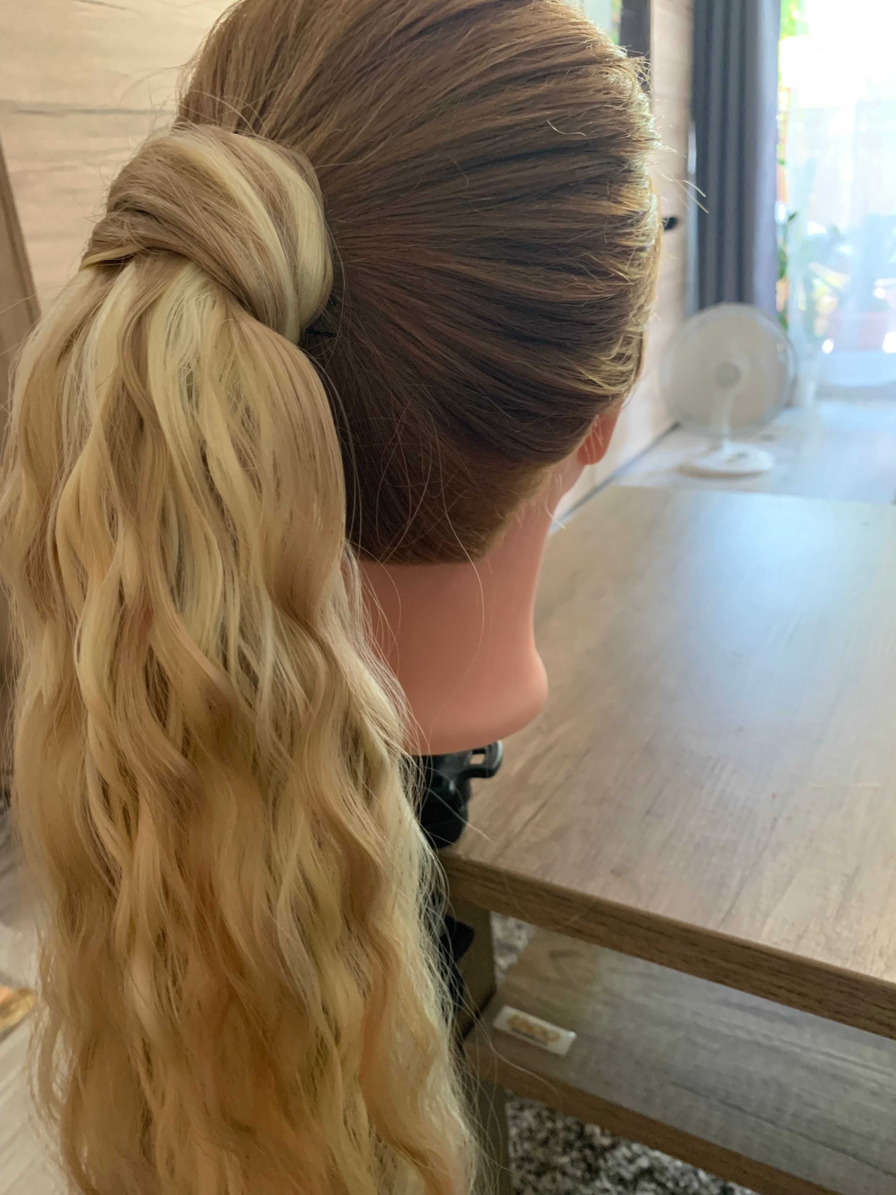 Doczepiany kucyk falistymi ciemny jasny blond kręcony długi 60 cm