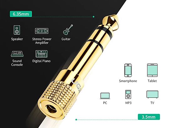 Перехідник адаптер 3.5 на 6.35/6.5 jack аудио переходник UGREEN