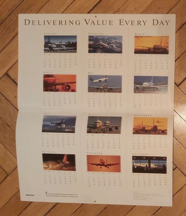 Boeing kalendarz samoloty 1997 rok kolekcjonerski