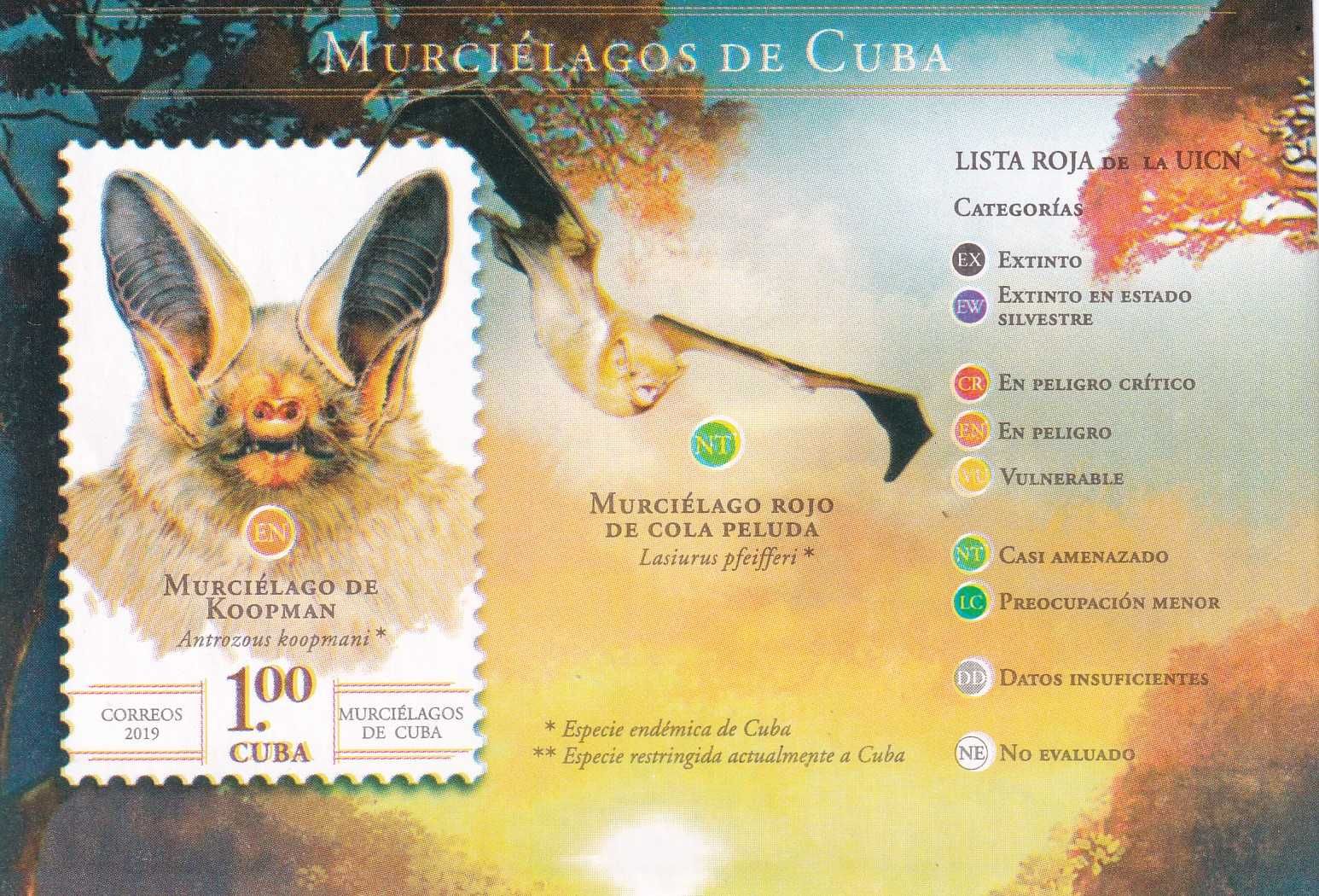 Kuba 2019 cena 3,70 zł kat.1€ - nietoperze