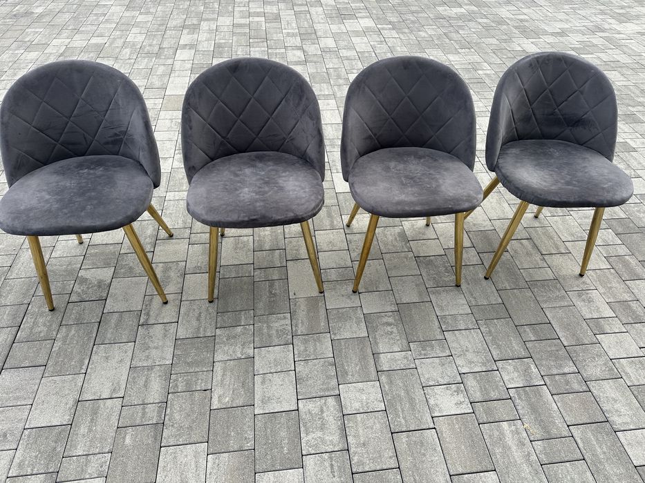 Krzeslo szary welur zlote nogi