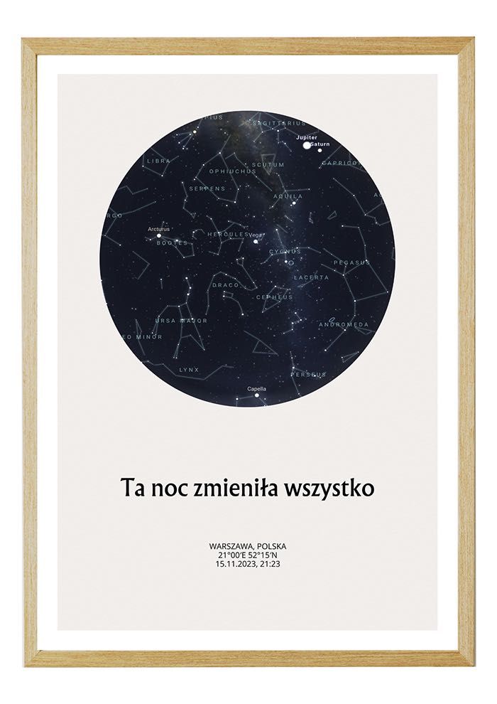 Personalizowany Plakat z Mapą Nieba w Ramie 30x40
