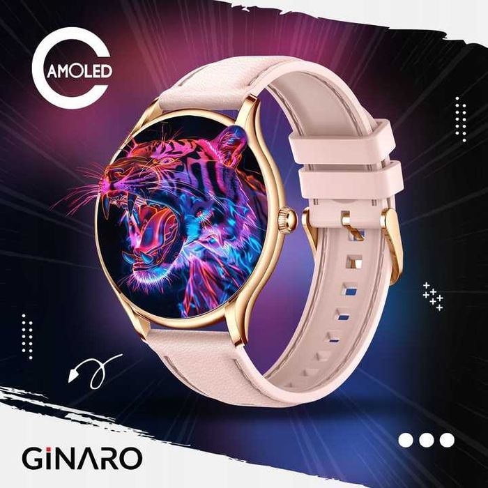 Smartwatch damski złoty zegarek elegancki kroki zdrowie pomiary muzyka