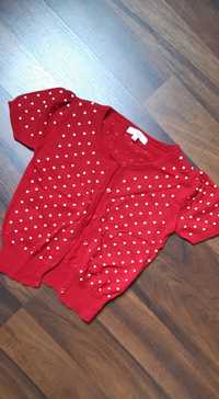Czerwony w serduszka, Narzutka, bolerko, sweterek, 9-10 lat, r. 140