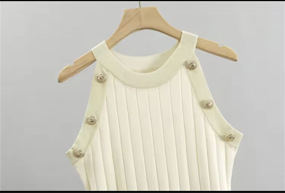 Kontantto komplet sukienka kardigan beż zlote guziki xs-xl