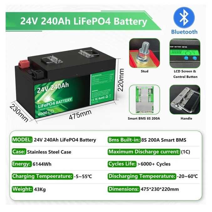 акумулятор Lifepo4 24v 240ah 6144Wh