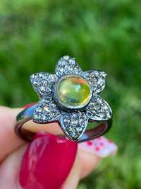 Srebrny pierścionek z naturalnym Ognistym Opalem i Diamentami!!!