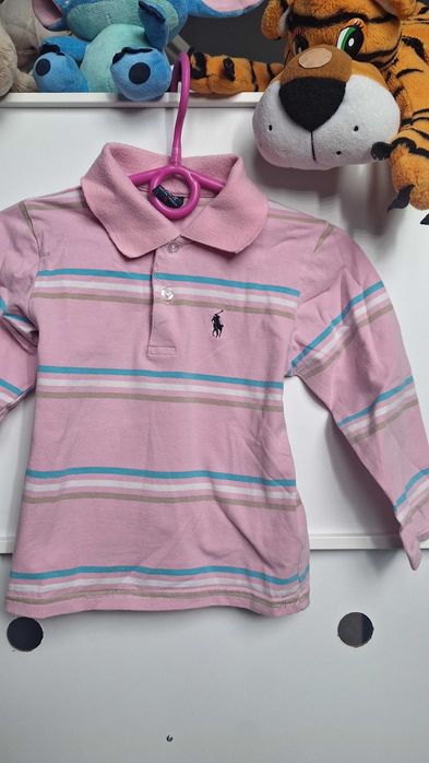 Ralph Lauren koszulka z długim rękawem polo różowa w paski