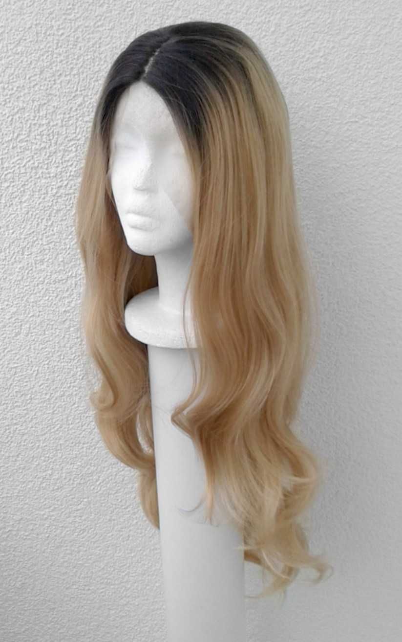 Lace Front peruka na co dzień ombre z odrostem brązowa blond wig fale
