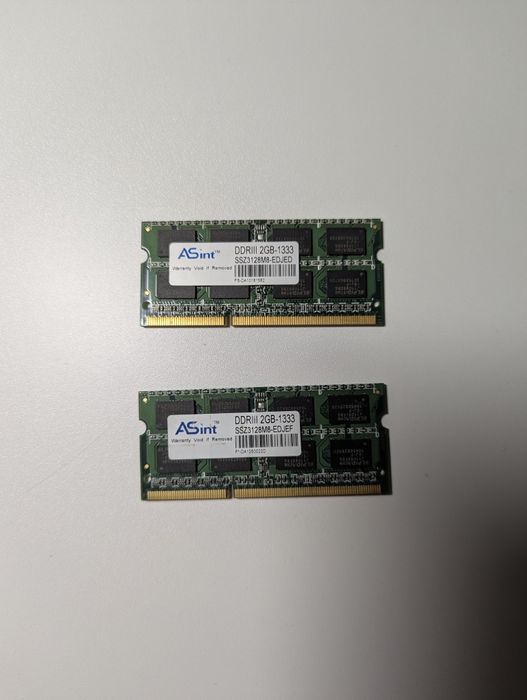 Оперативна пам'ять для ноутбуків ASint DDR3 2 ГБ. 2-і планки по 2 gb