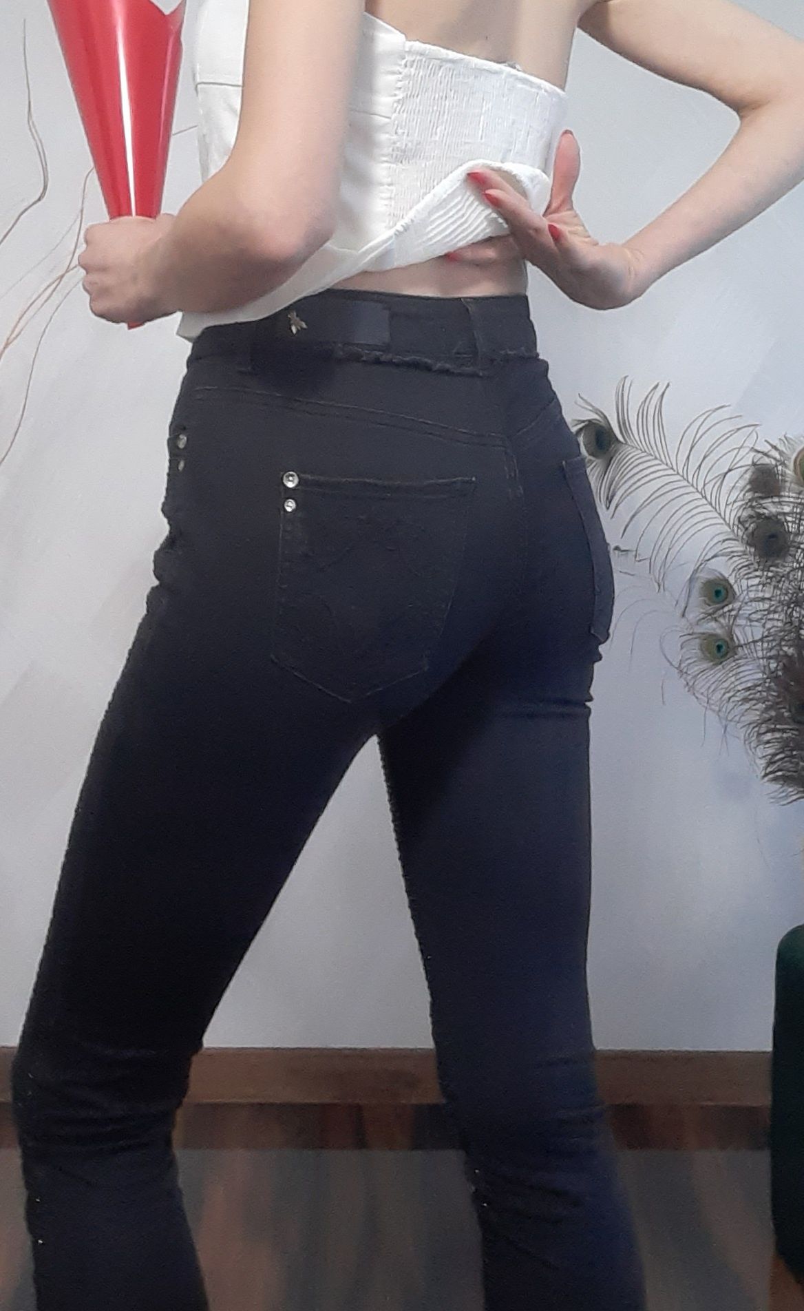 Glam rock denim Black jeans Czarne dżinsy skinny z cyrkoniami