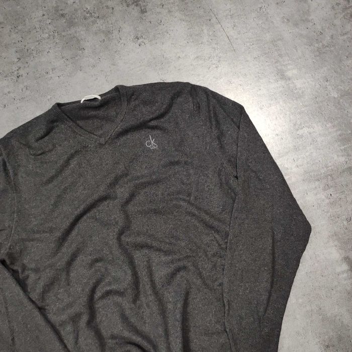 MĘSKI Elegancki PREMIUM Wełniany Sweter Haft Szary Calvin Klein Golf