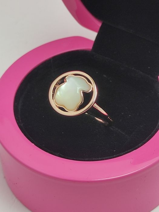 Pierścionek 16, 20 z misiem różowe srebro vermeil 925 z masą perłową